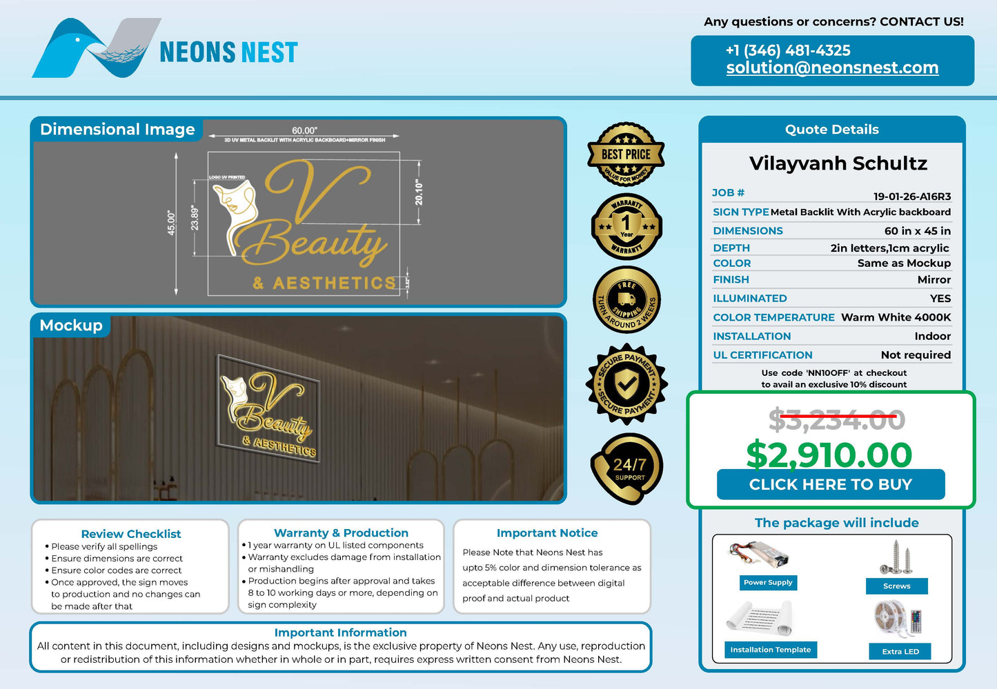 V Beauty & AESTHETICS 3D Metal Backlit with Acrylic Backboard