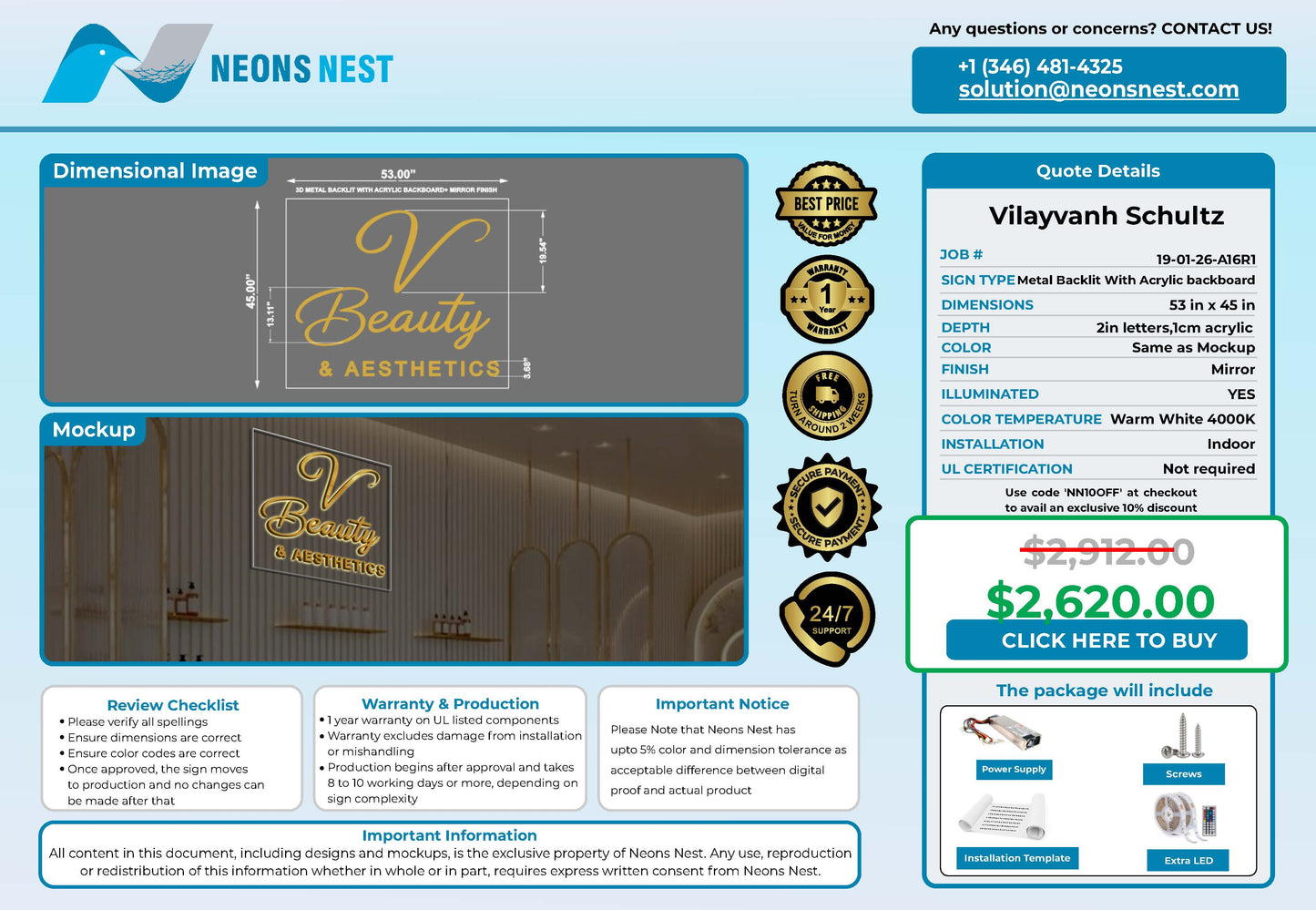 V Beauty & AESTHETICS 3D Metal Backlit Sign