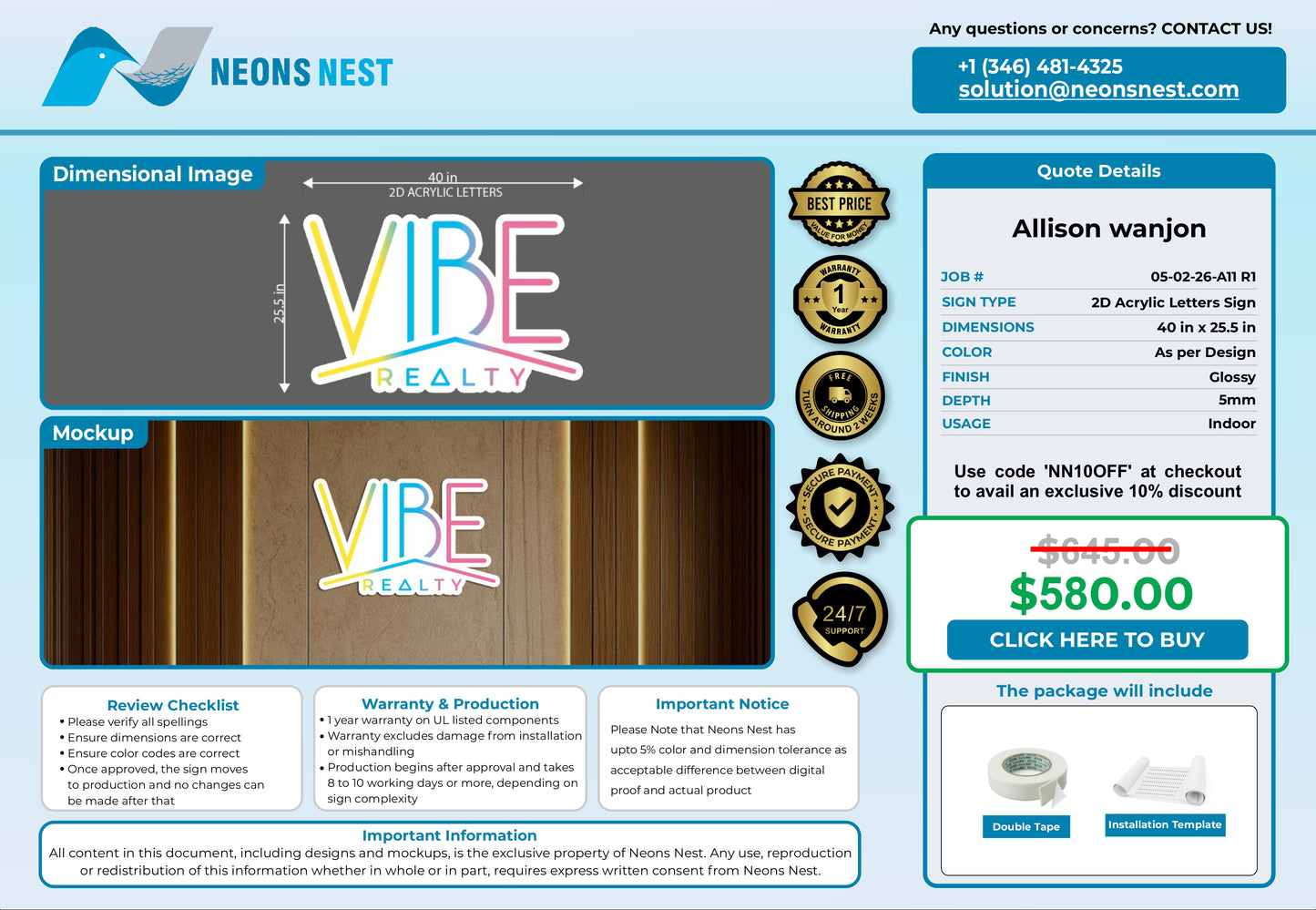 Vibe Realty 2D Acrylic Letters