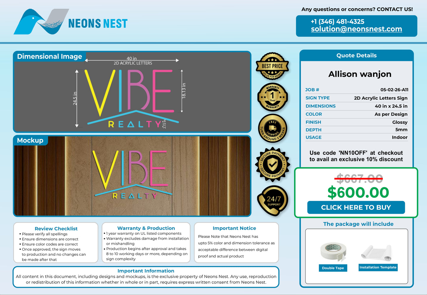 Vibe Realty 2D Acrylic Letters
