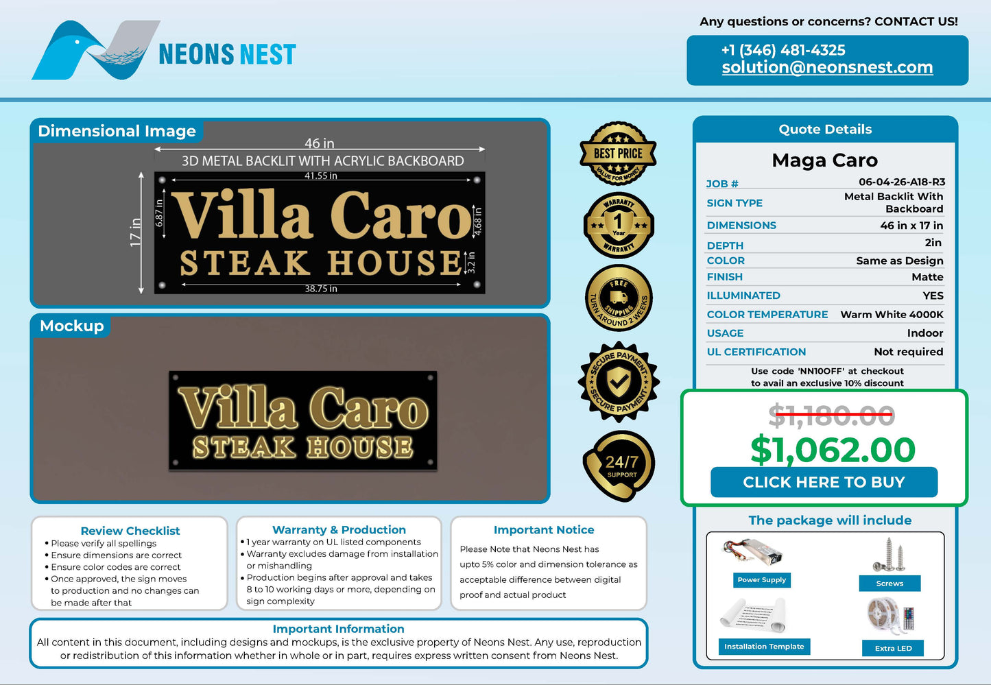 Villa Care 3D Metal Backlit with Acrylic backboard Indoor - Neonsnest.com