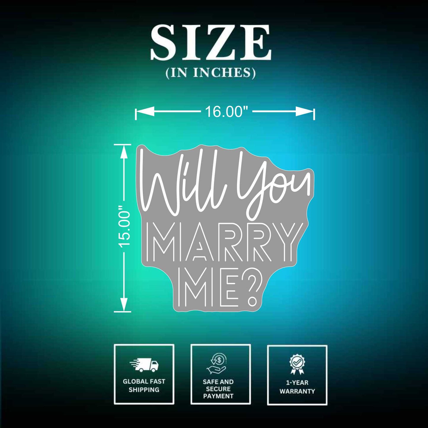 Will You Marry Me Neon Sign Size