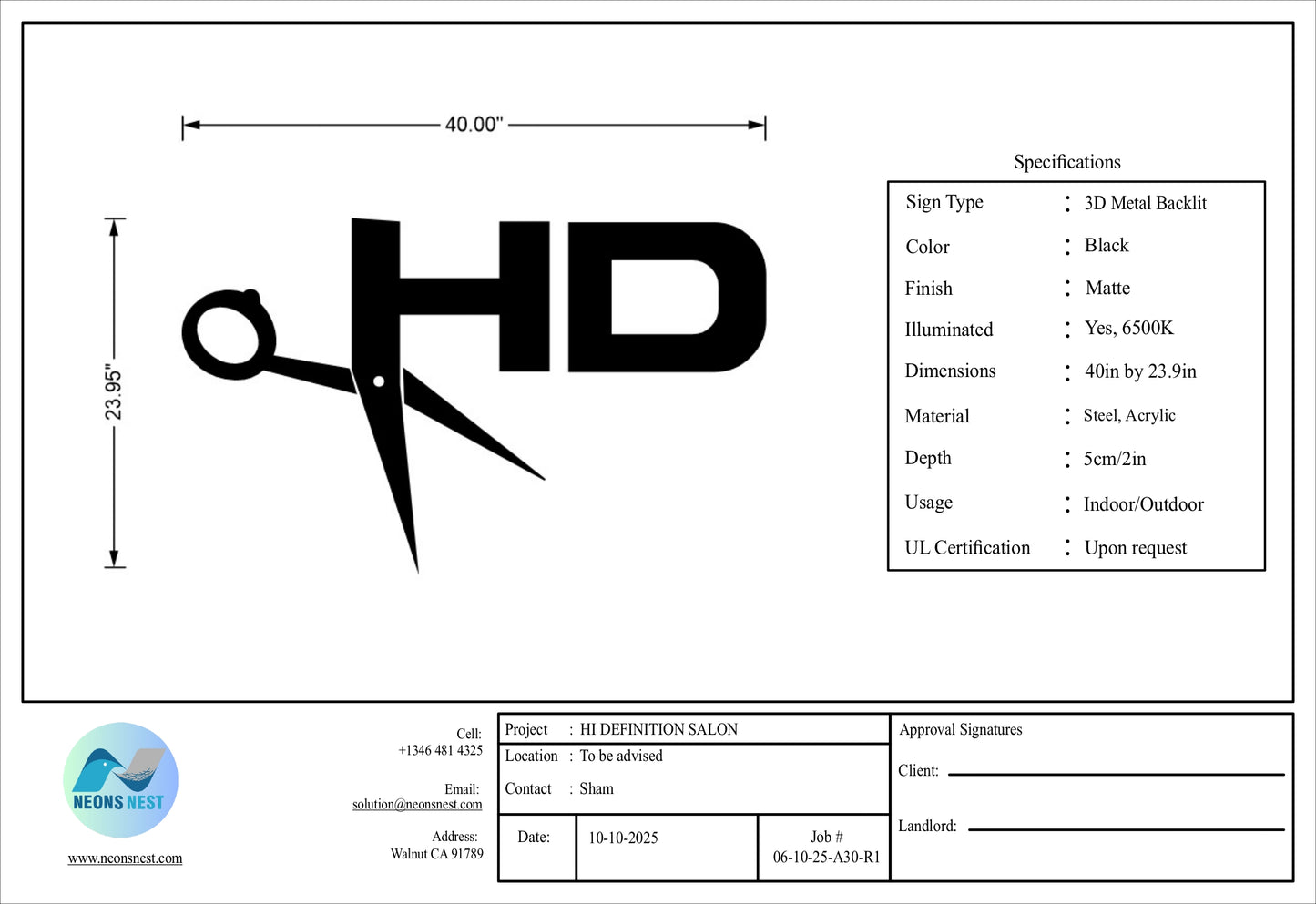 HI Definition - HD Salon 3D Backlit Sign