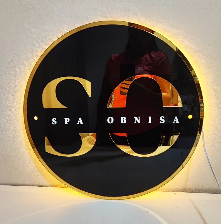Custom Round Acrylic Business Sign – LED-Backlit Logo Display
