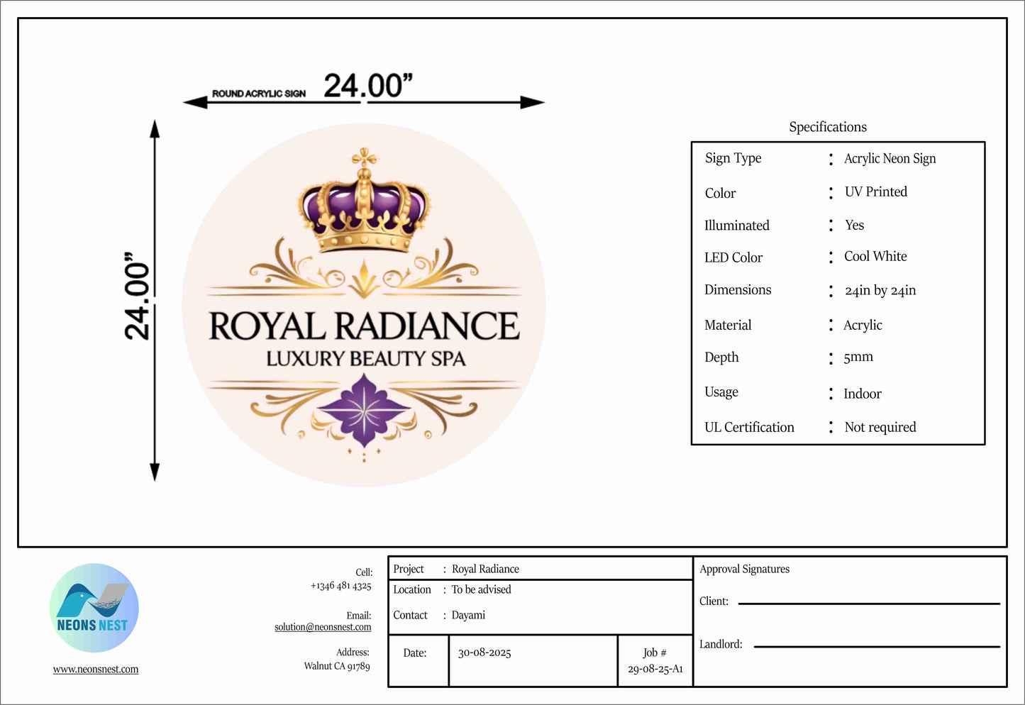 Royal Radiance Luxury Beauty Spa Acrylic Neon Sign