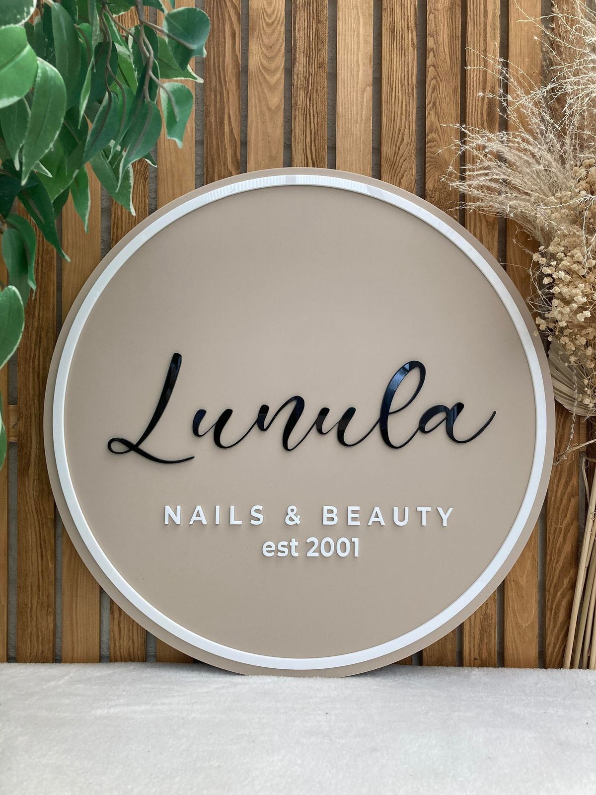 Custom Round Acrylic Business Sign – LED-Backlit Logo Display