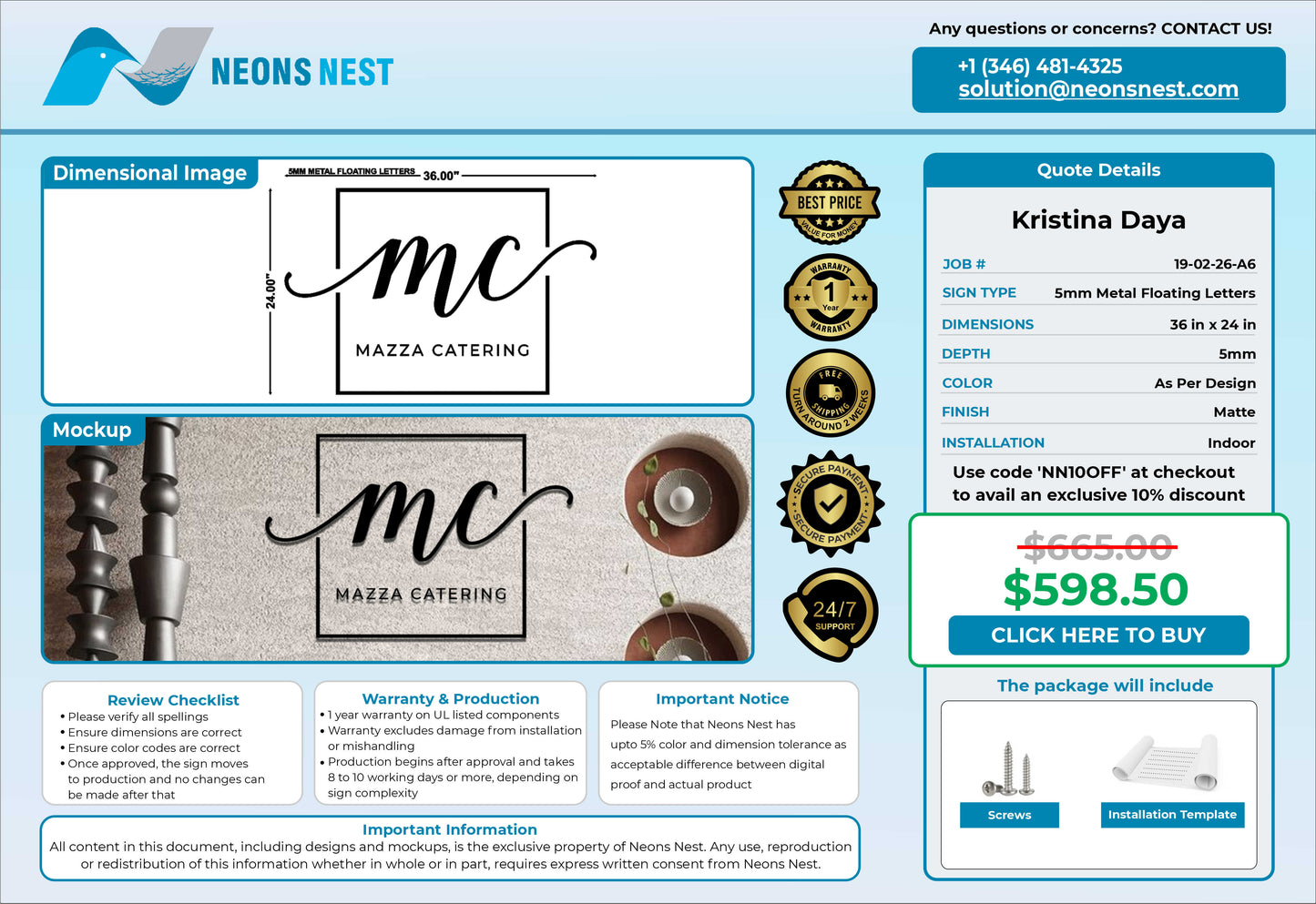 Maza Catering Metal Floating Letters - Neonsnest.com