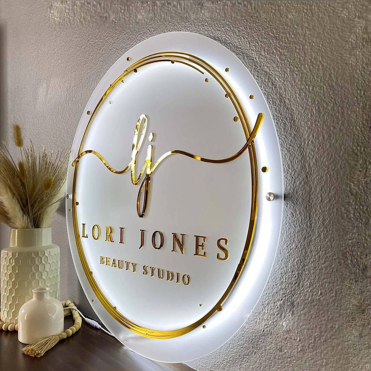 Custom Round Acrylic Business Sign – LED-Backlit Logo Display
