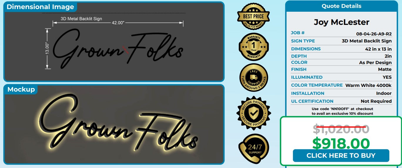 Grown Folks 3D Metal Backlit - Neonsnest.com