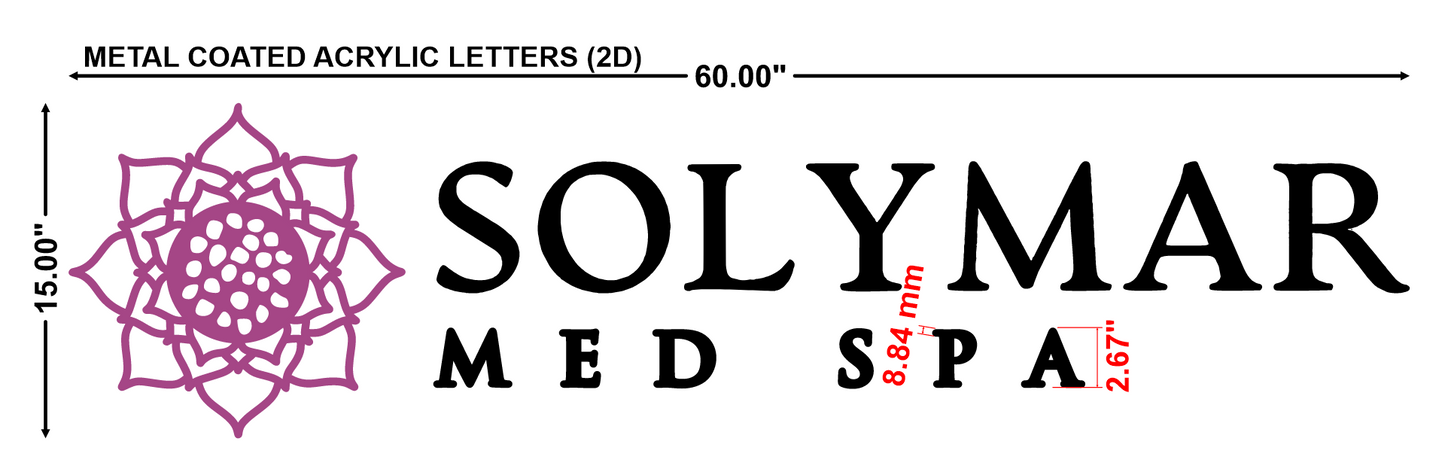 Solymar Med Spa | 2D Metal Coated Acrylic Letter Sign