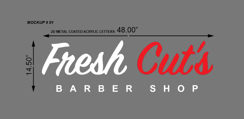 Fresh Cut's Barber Shop | 2D Metal Coated Acrylic Letter Sign