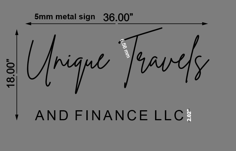 5mm Metal Sign For Unique Travels & Finance
