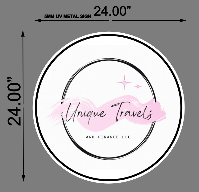 5mm Metal (Round) Sign For Unique Travels & Finance