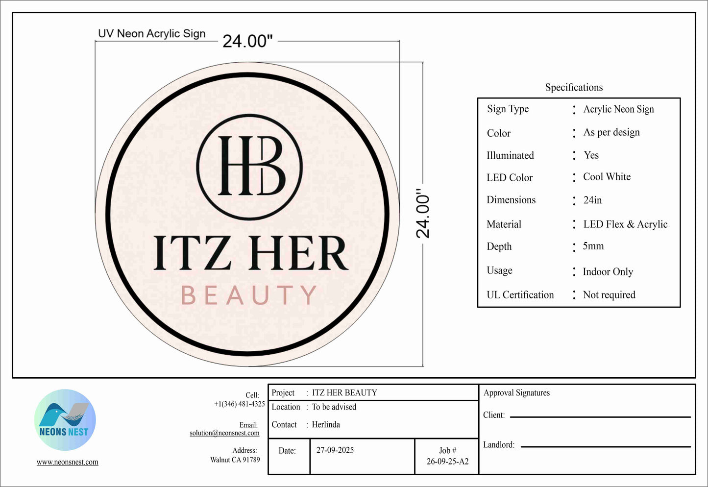 Itz Her Beauty Round Acrylic Sign