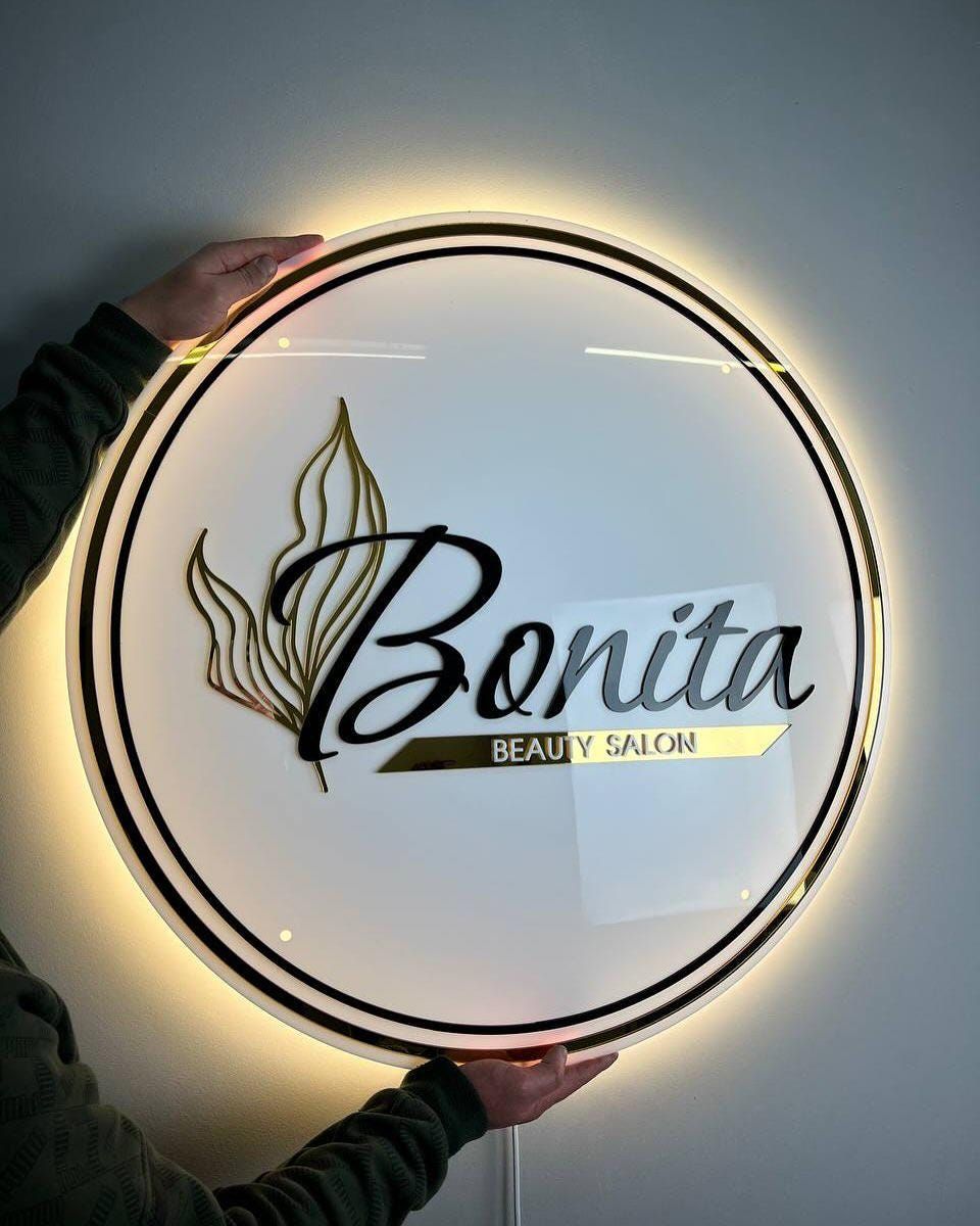 Custom Round Acrylic Business Sign – LED-Backlit Logo Display