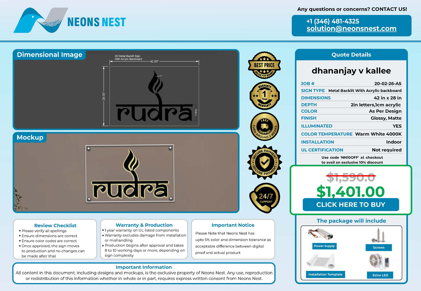 rudra 3D Metal Backlit Sign - Neonsnest.com