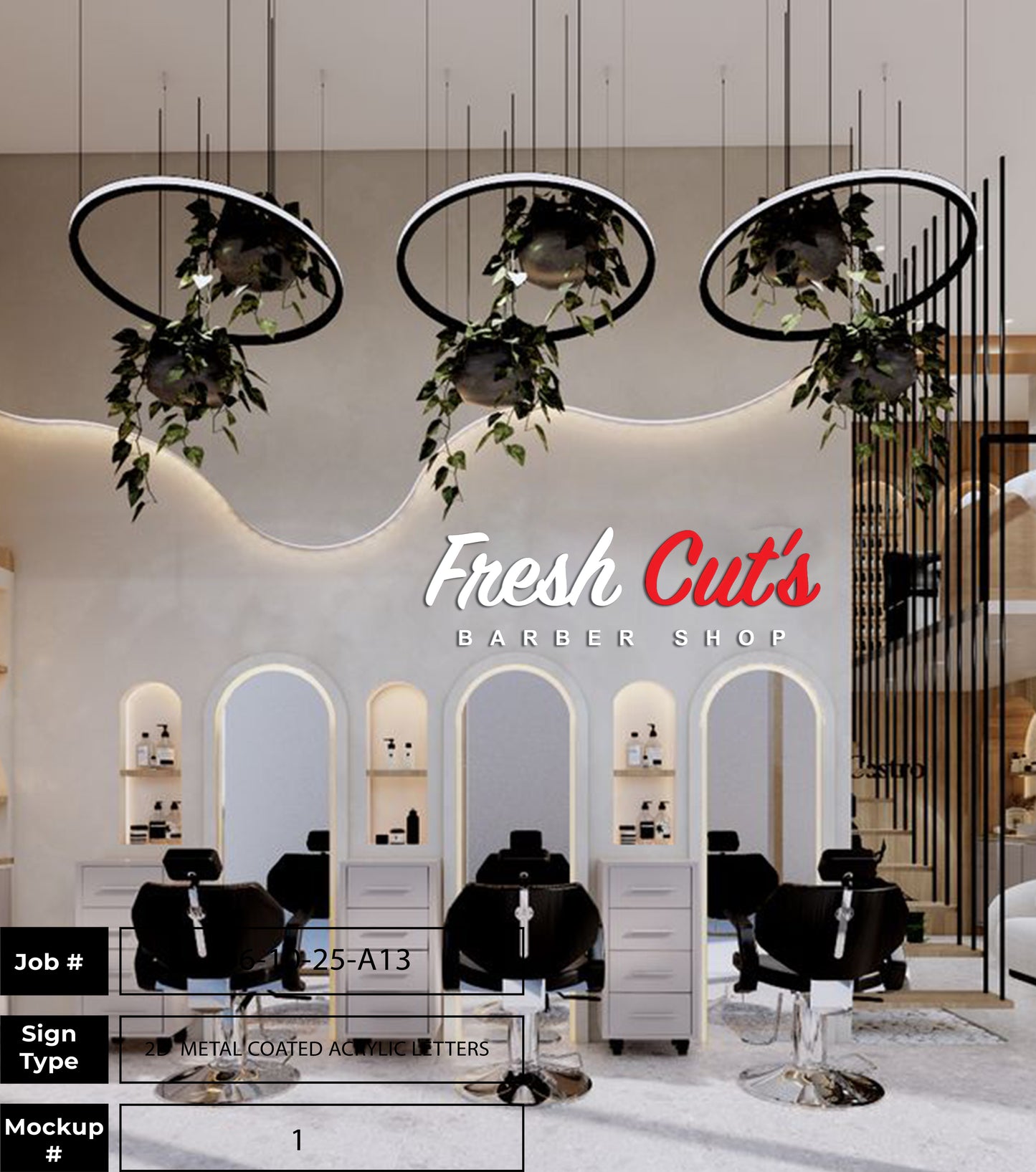 Fresh Cut's Barber Shop | 2D Metal Coated Acrylic Letter Sign