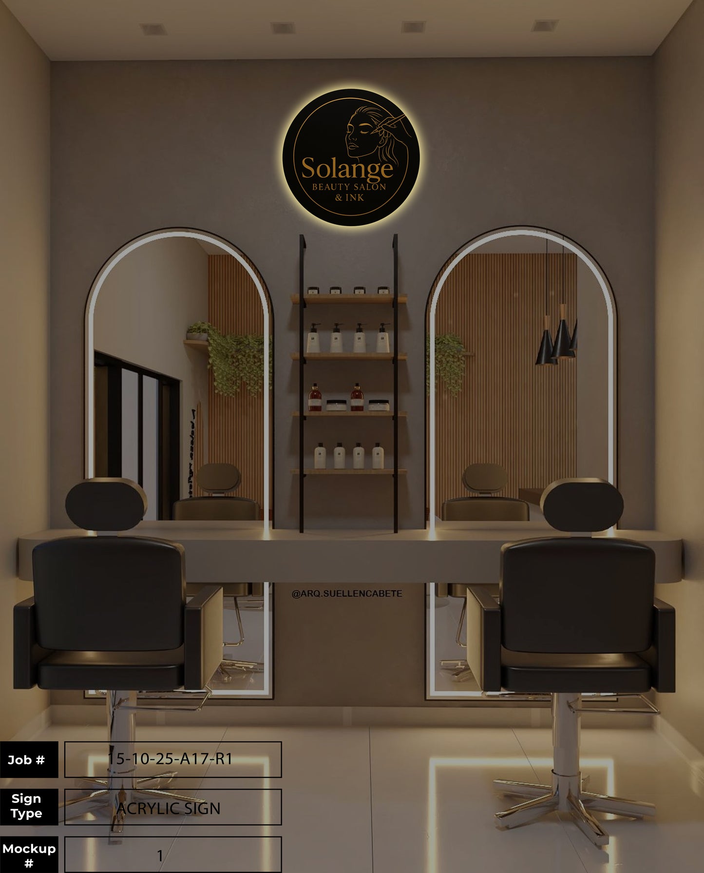 Glamorous Brows and Beauty Studio | Solange Beauty Salon & Ink Round Acrylic Sign