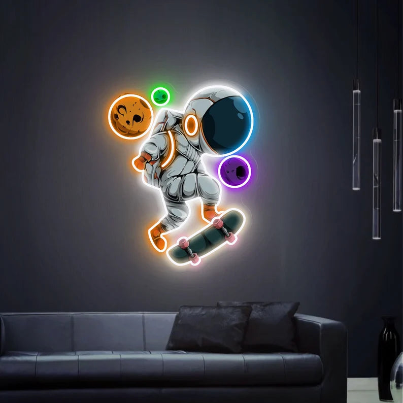 Astronaut on Skateboard UV Neon Sign