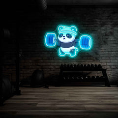 Panda Lifting Weights Neon Sign