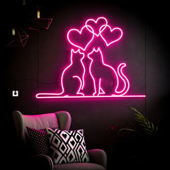 Cats with Heart Neon Sign