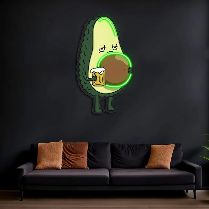 Avocado with Beer UV Neon Sign