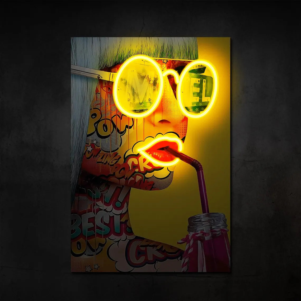 Girl Sipping Soda Pop Art UV Neon Sign