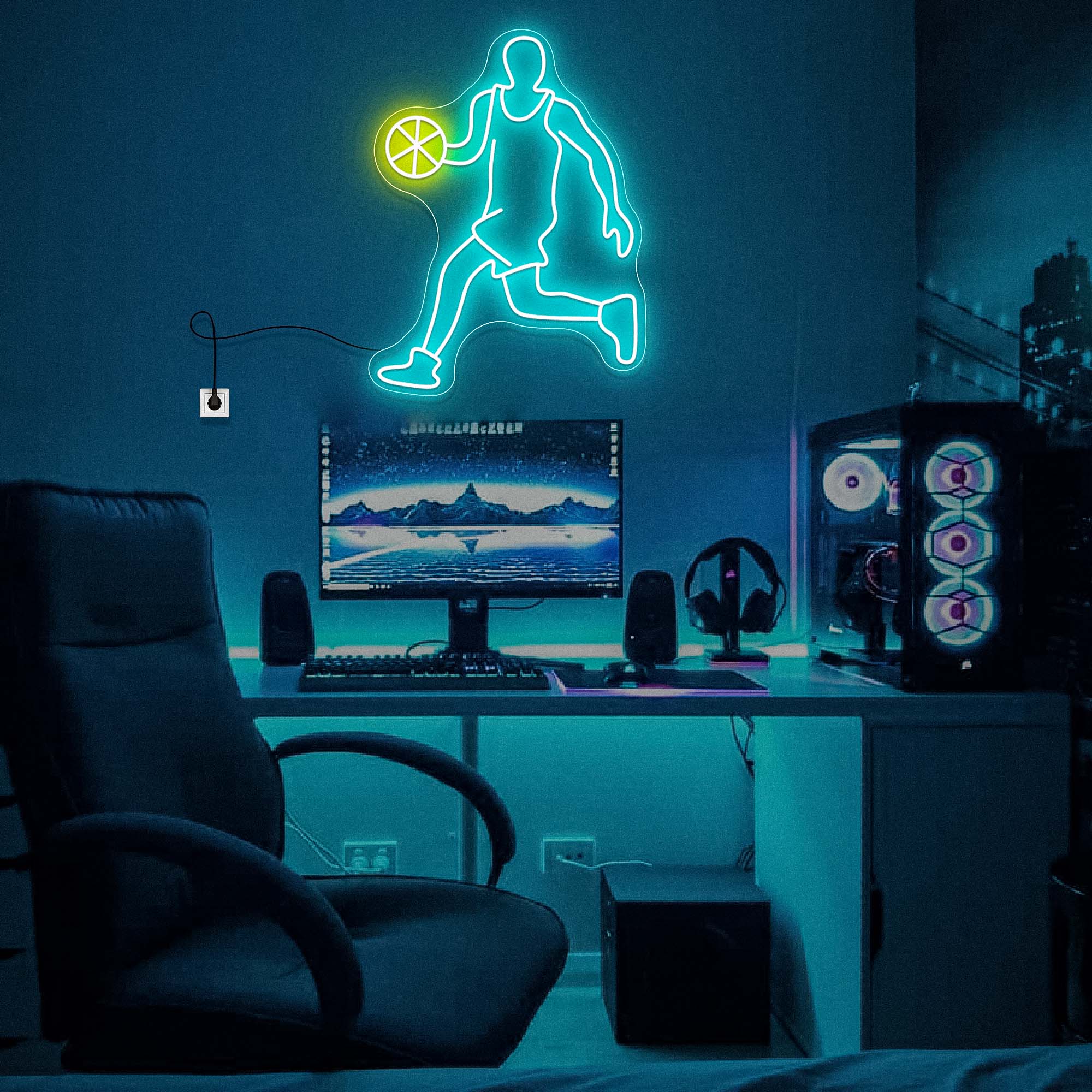 Man Playing Basketball Neon Sign