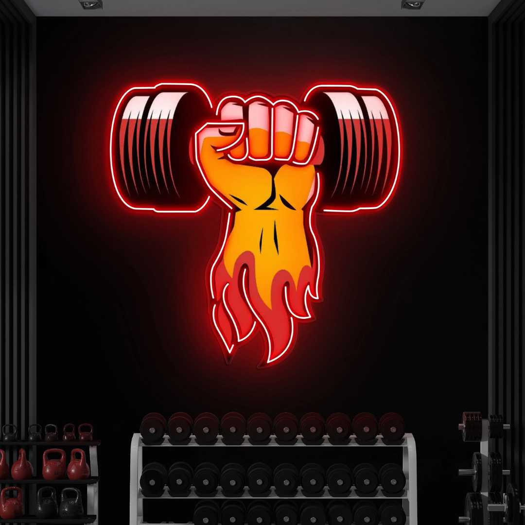 Hand Lifting Dumbbell Neon Sign