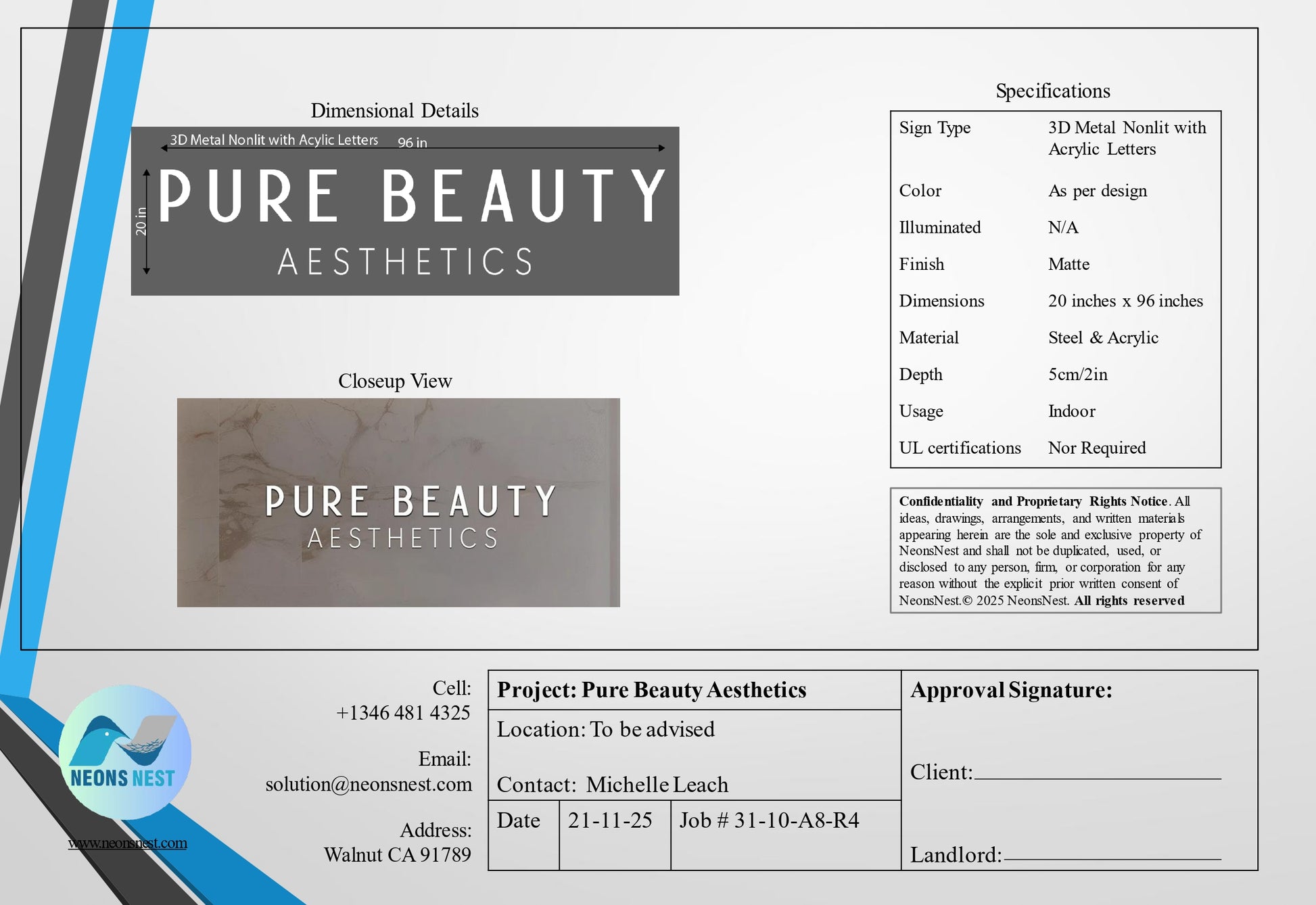 Pure Beauty Aesthetics Non-lit Sign - Neonsnest.com