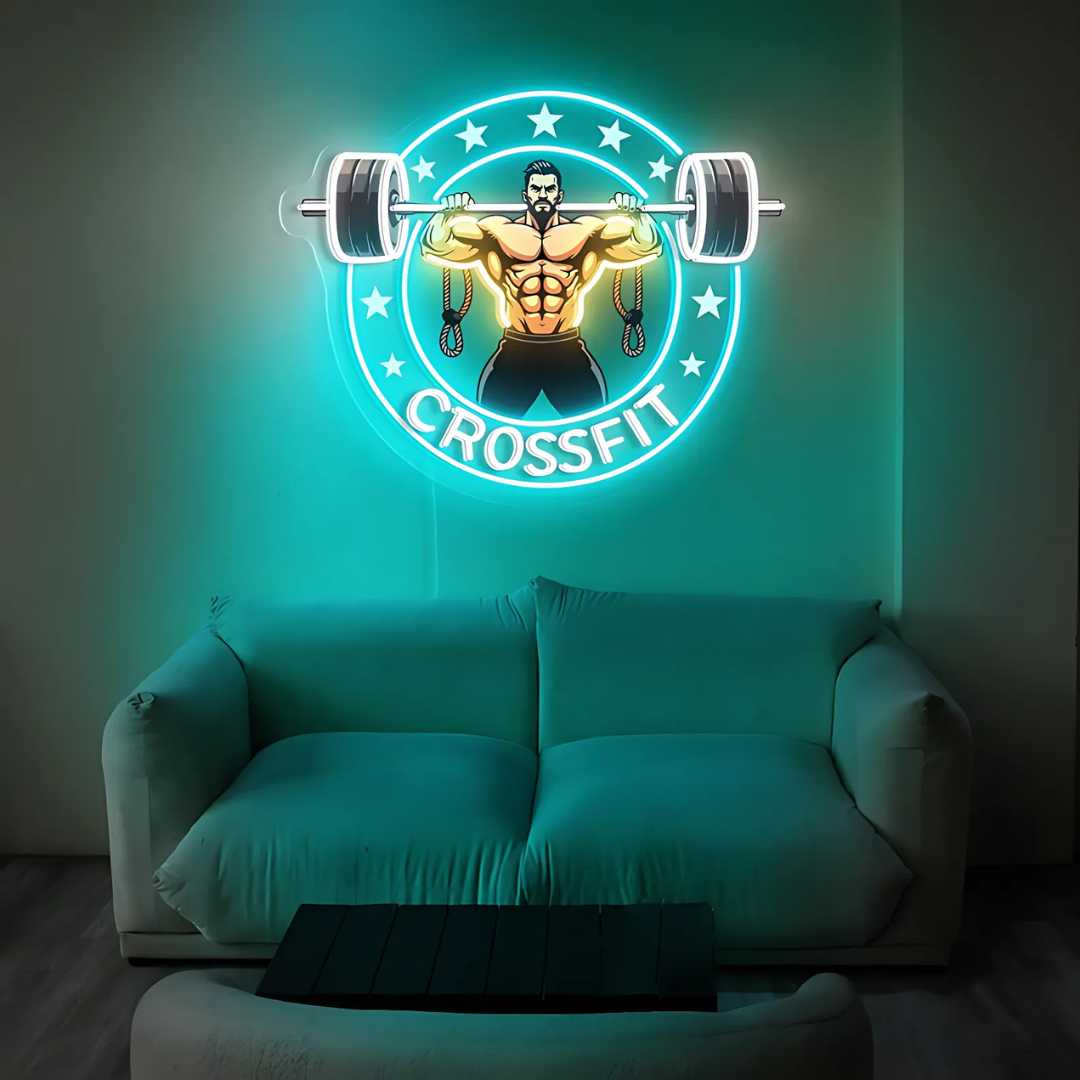 Man Lifting Weights Neon Sign