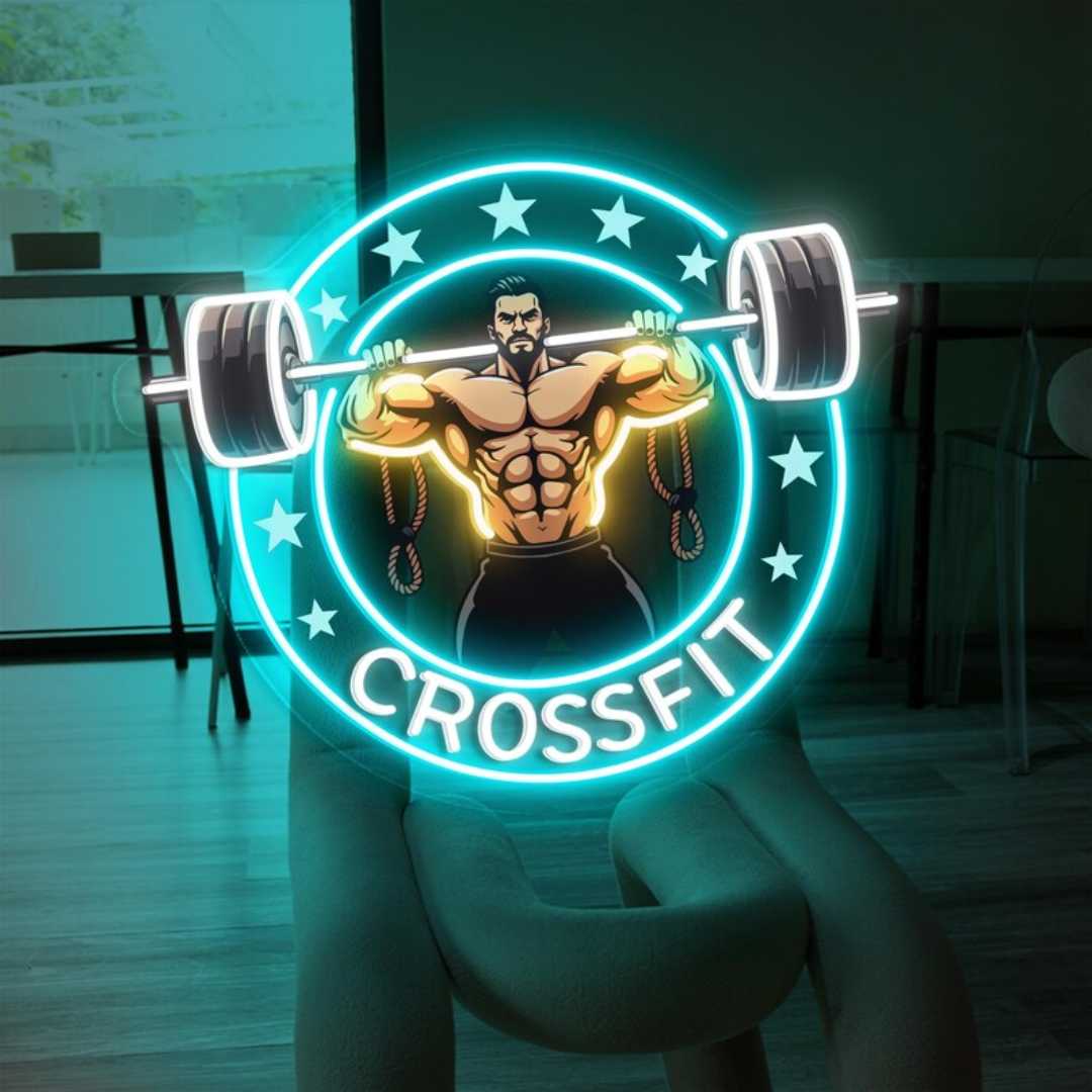 Man Lifting Weights Neon Sign