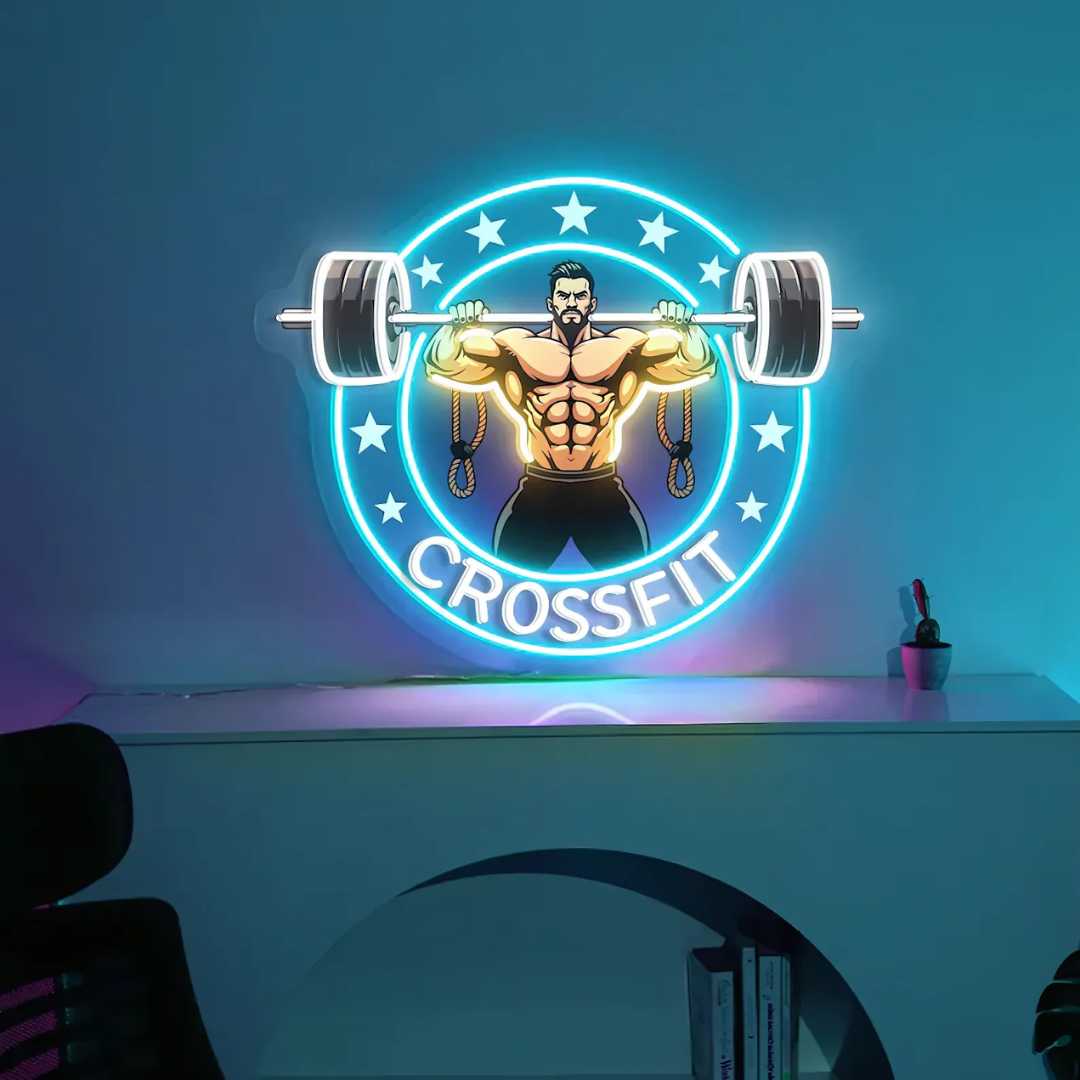 Man Lifting Weights Neon Sign