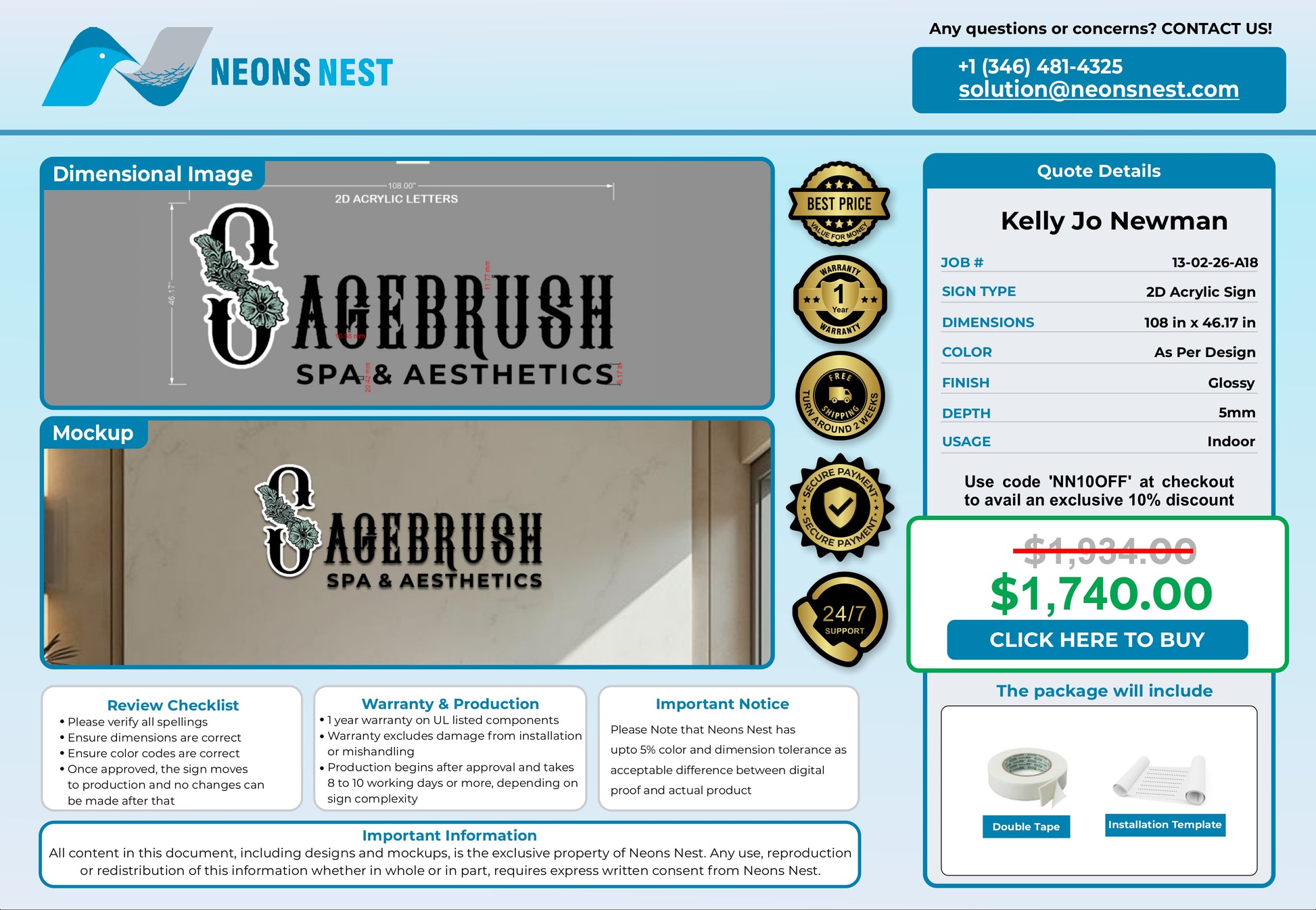 Sagebrush Spa & Aesthetics 2D Acrylic Letters - Neonsnest.com