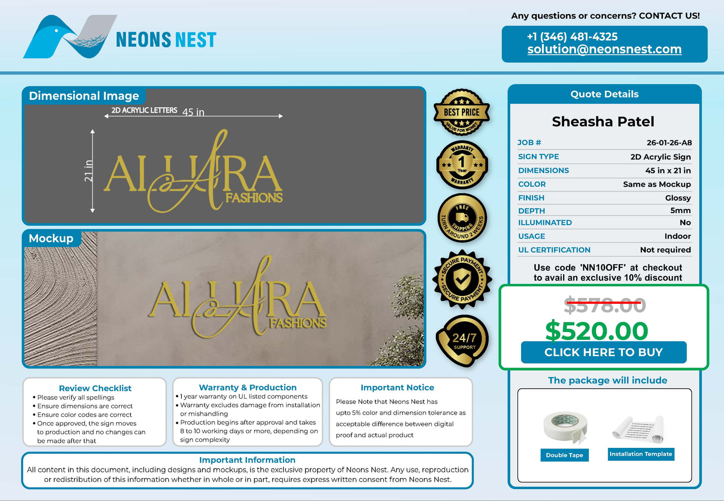 Allura Fashions 2D Acrylic Sign