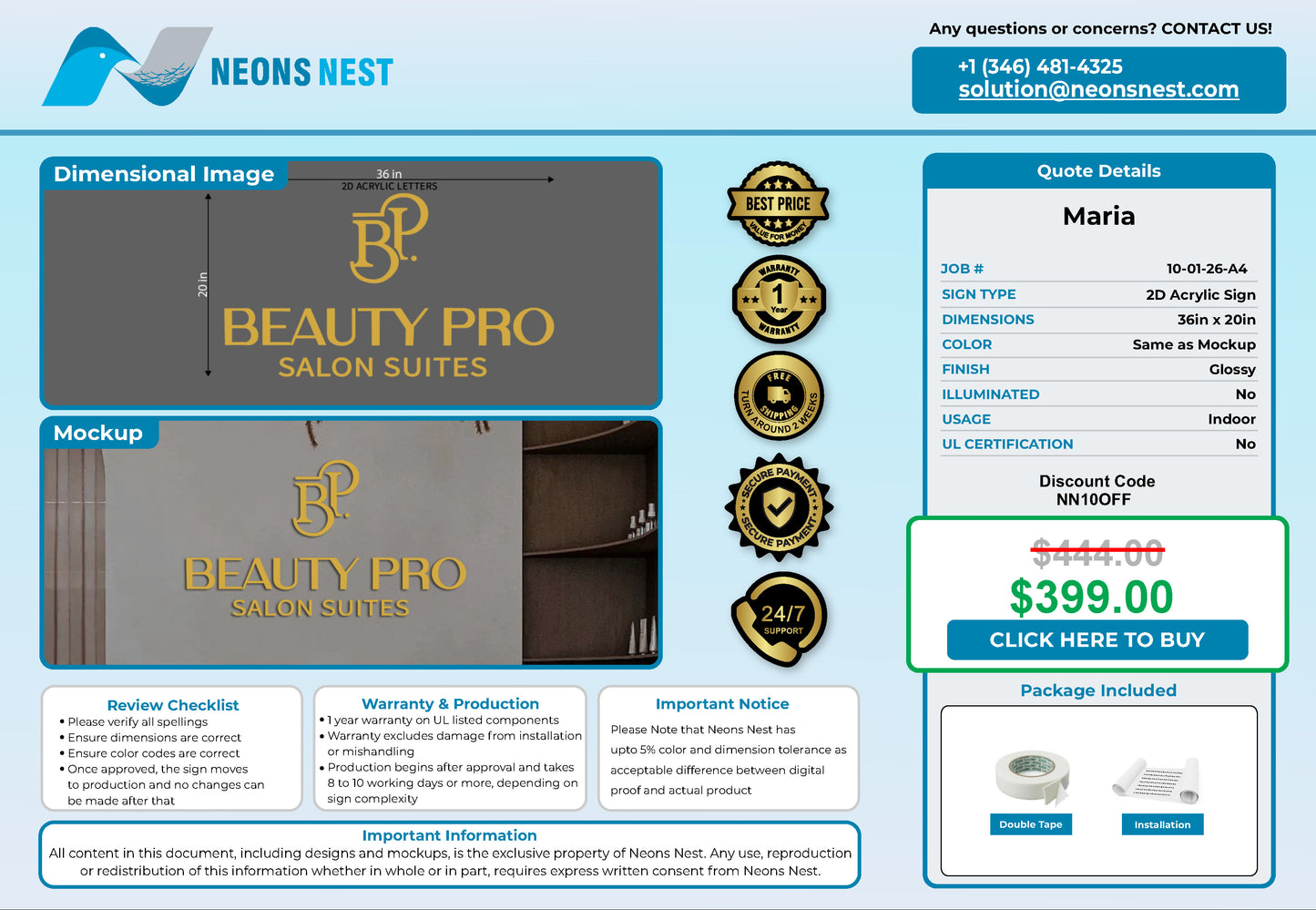 Beauty Pro Salon Suites 2D Acrylic Sign