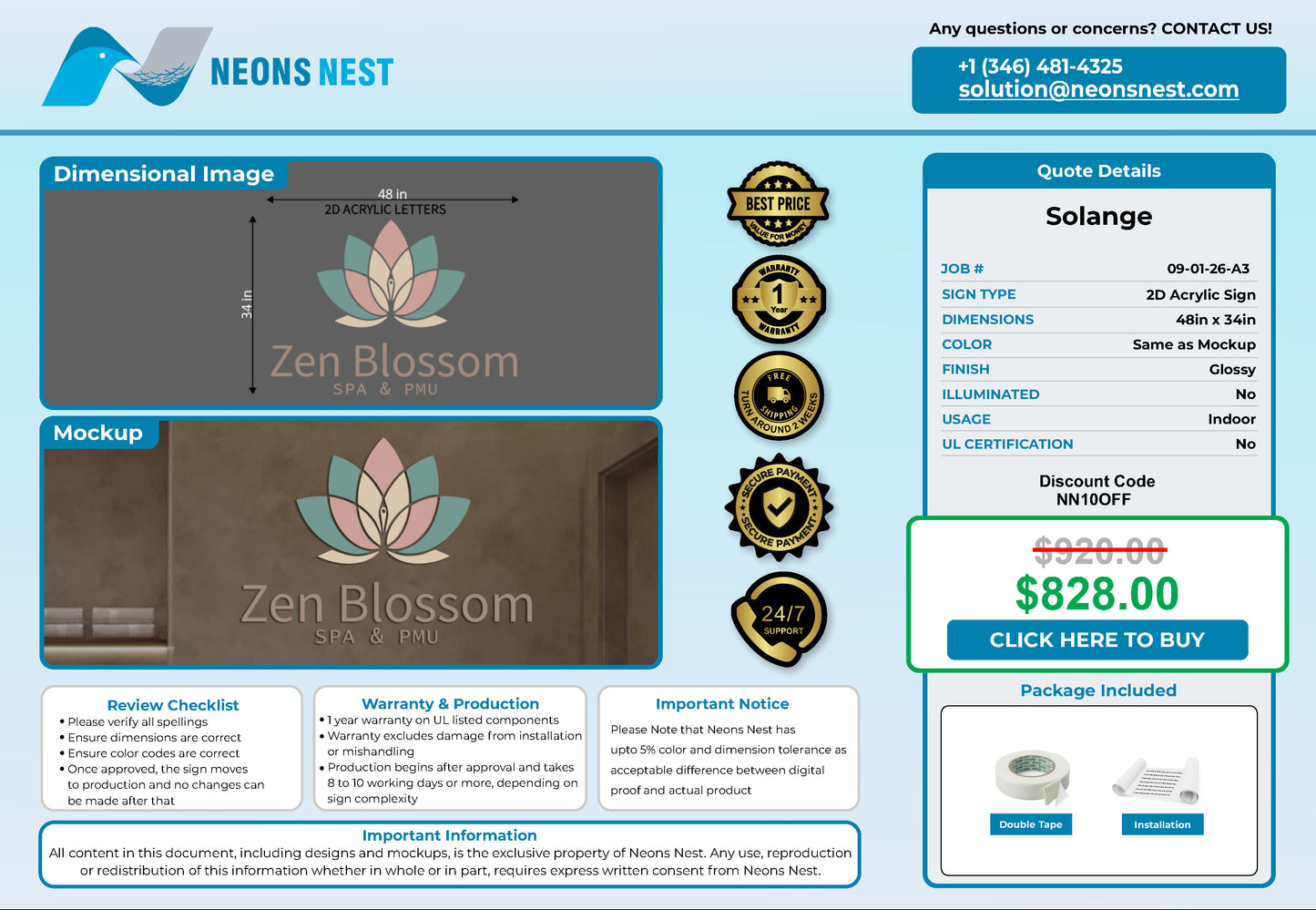 Zen Blossom Spa & PMU 2D Acrylic Letters - Neonsnest.com