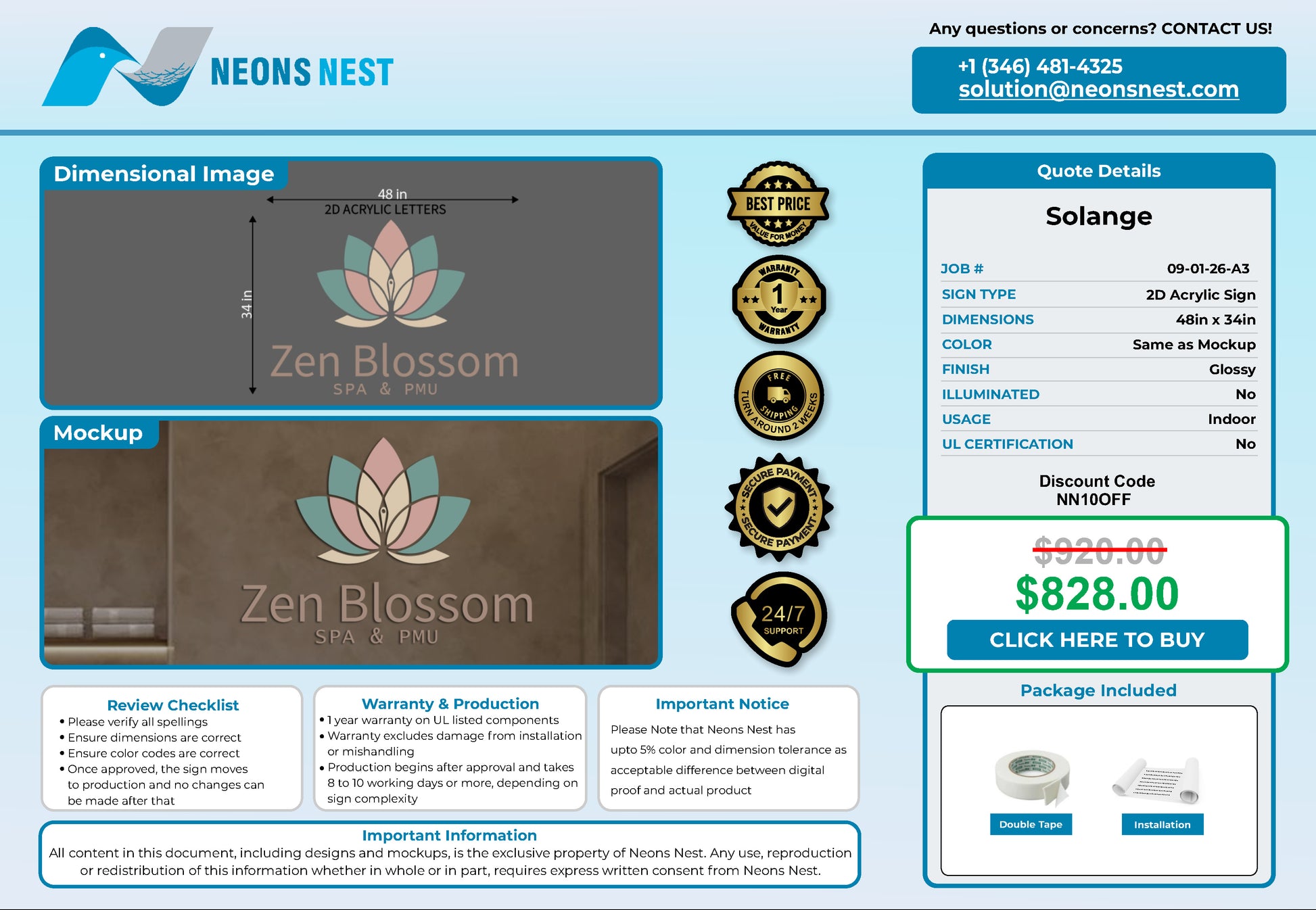 Zen Blossom Spa & PMU 2D Acrylic Letters - Neonsnest.com