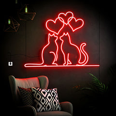 Cats with Heart Neon Sign