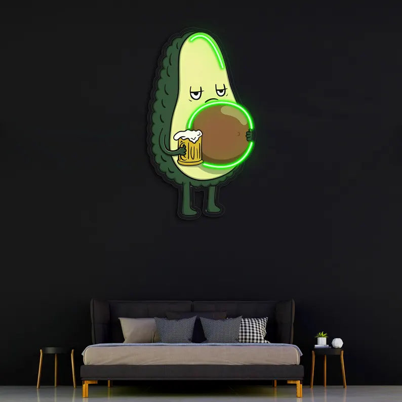 Avocado with Beer UV Neon Sign