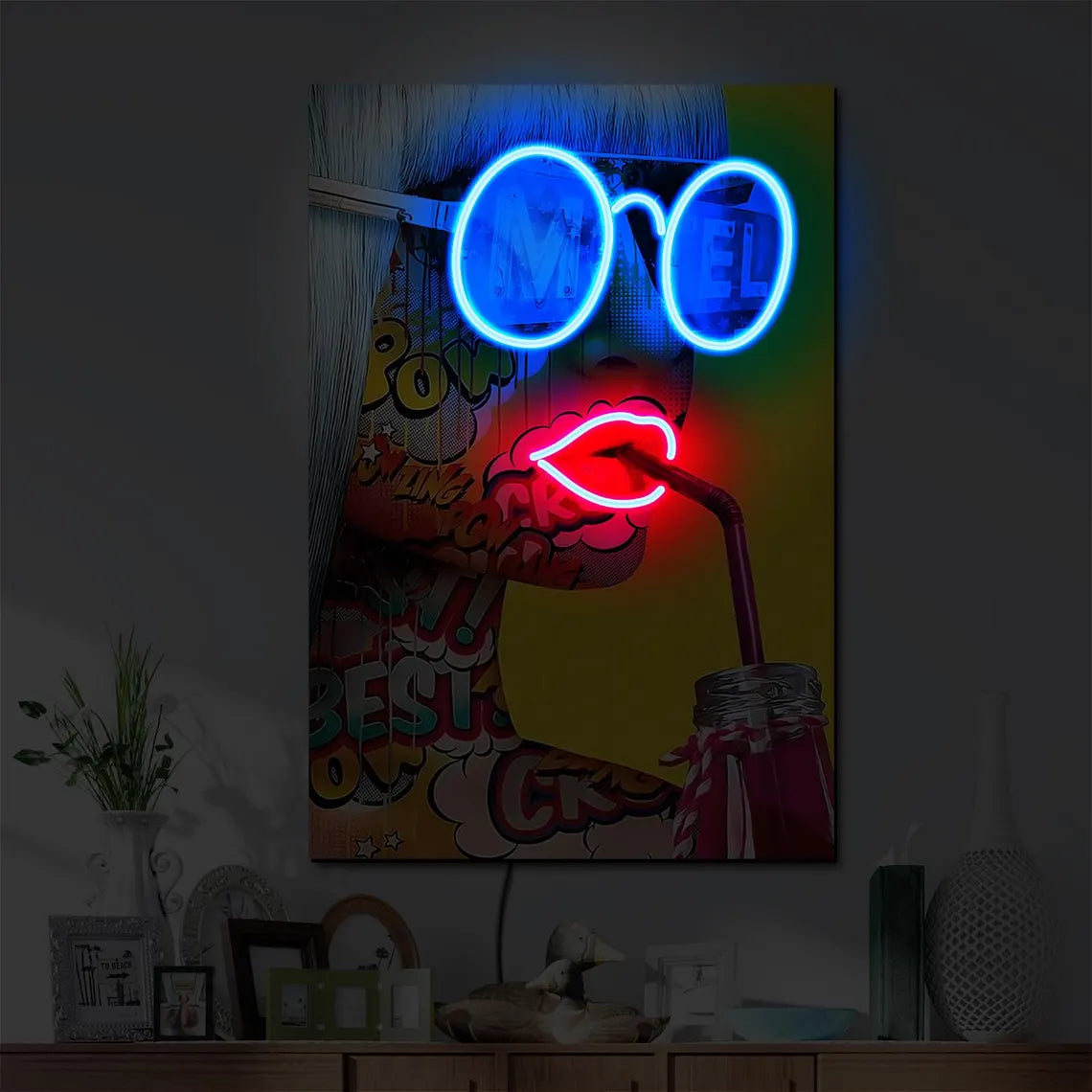 Girl Sipping Soda Pop Art UV Neon Sign