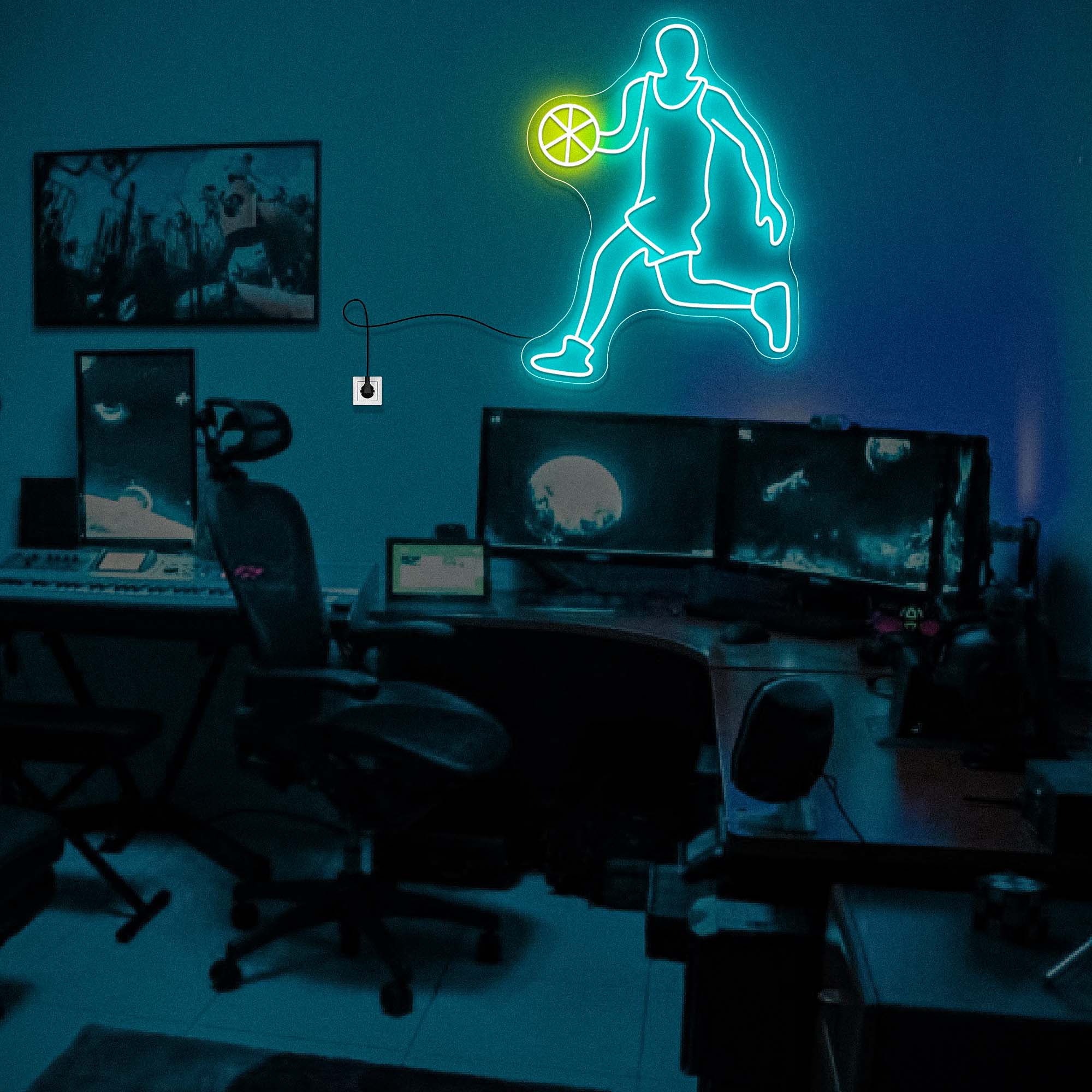 Man Playing Basketball Neon Sign