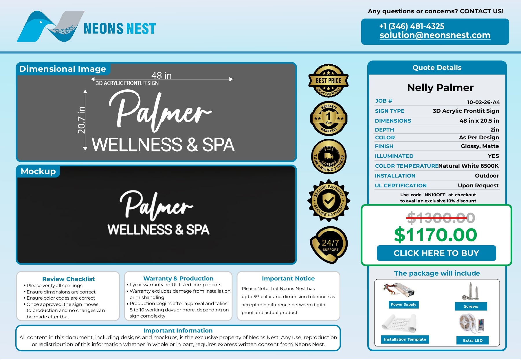 3D Acrylic Front-Lit Sign-Palmer Wellness & Spa - Neonsnest.com