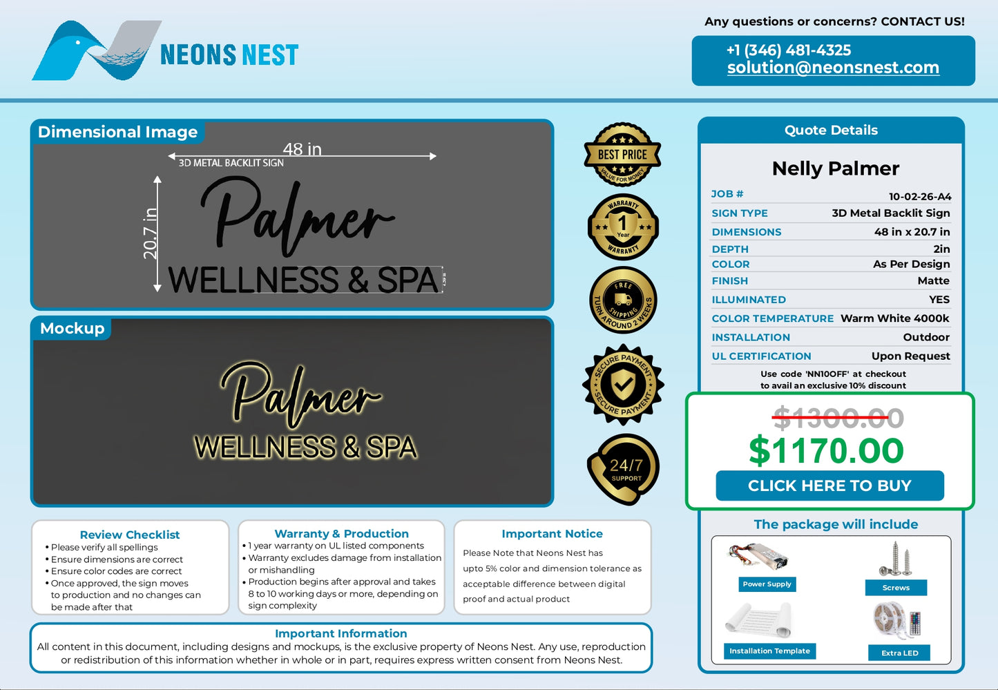 3D Metal Back-lit Sign-Palmer Wellness & Spa - Neonsnest.com