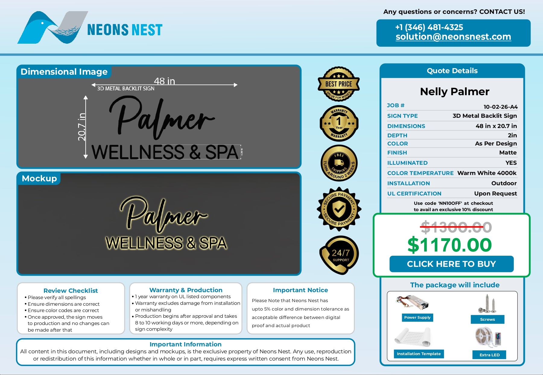 3D Metal Back-lit Sign-Palmer Wellness & Spa - Neonsnest.com