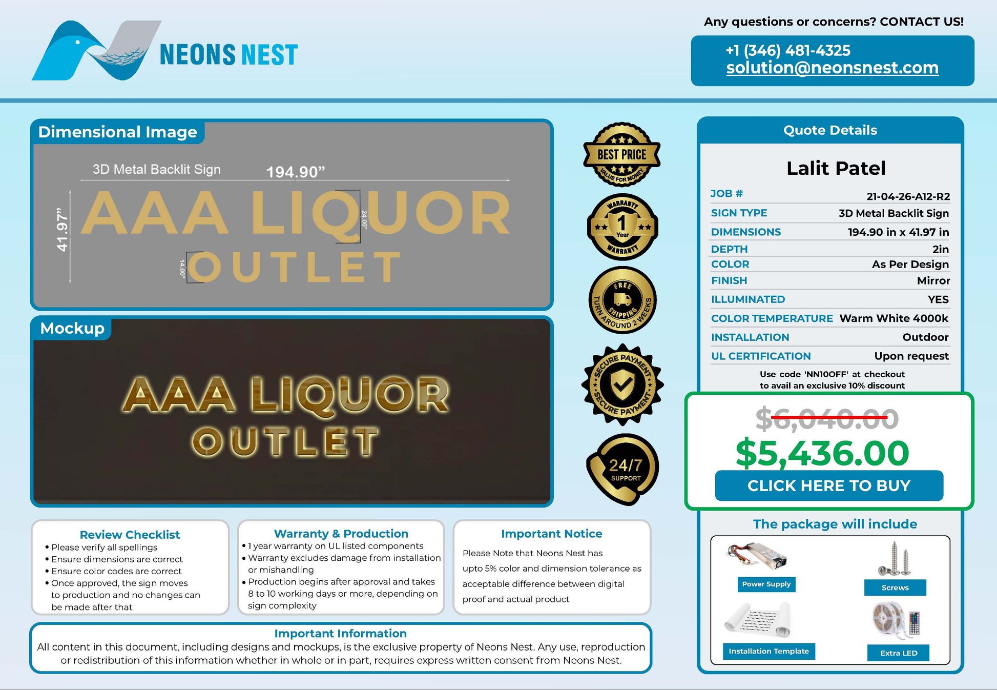 AAA LIQUOR OUTLET 3D Metal Backlit - Neonsnest.com