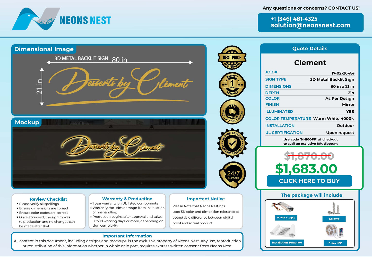 Desserts by clement 3D Metal Backlit Sign - Neonsnest.com
