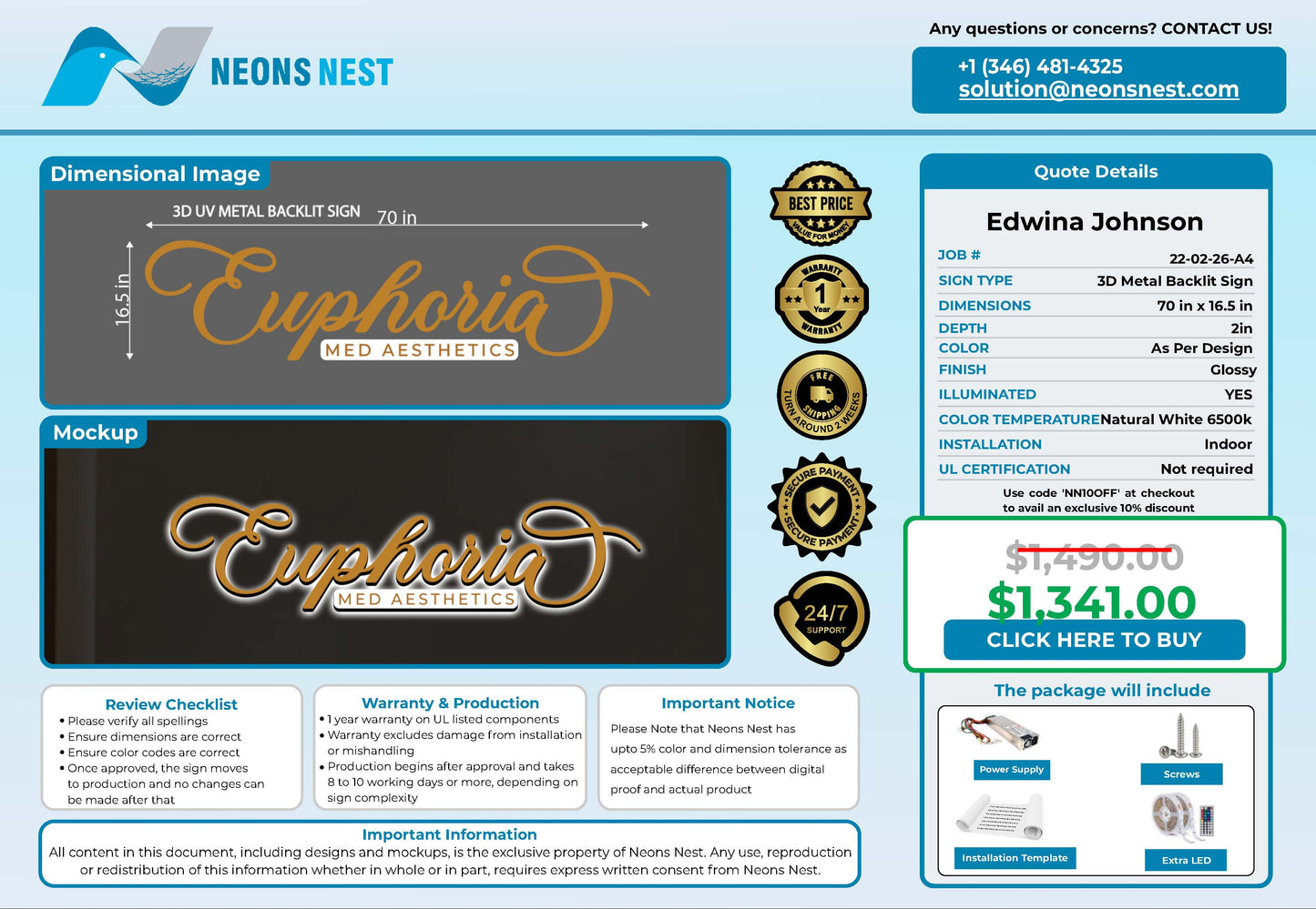 Euphoria Med Aesthetics 3D Metal Backlit