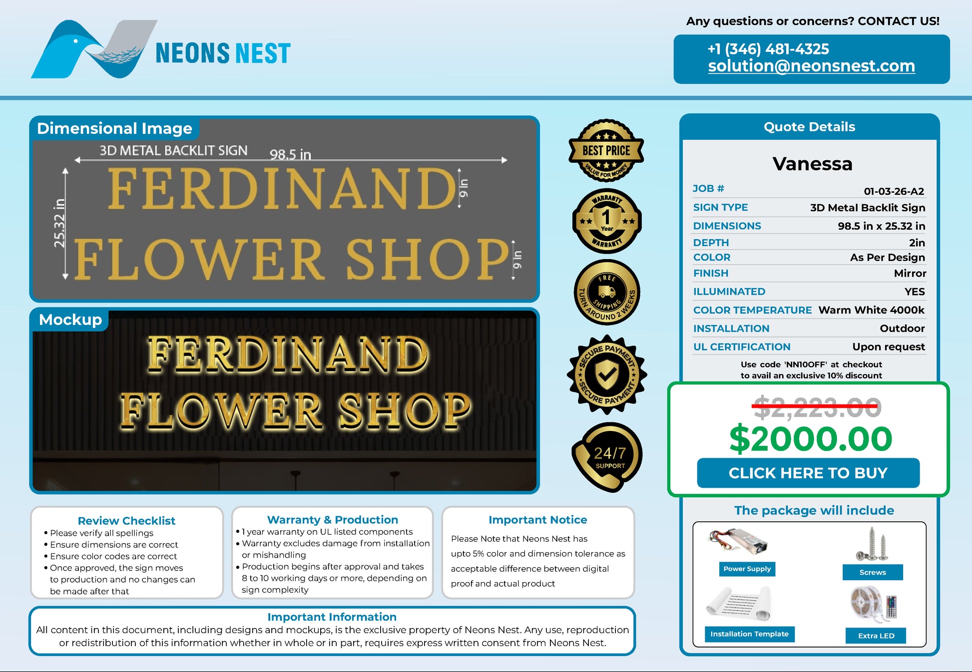 Ferdinand Flower Shop 3D Metal Back-Lit - Neonsnest.com