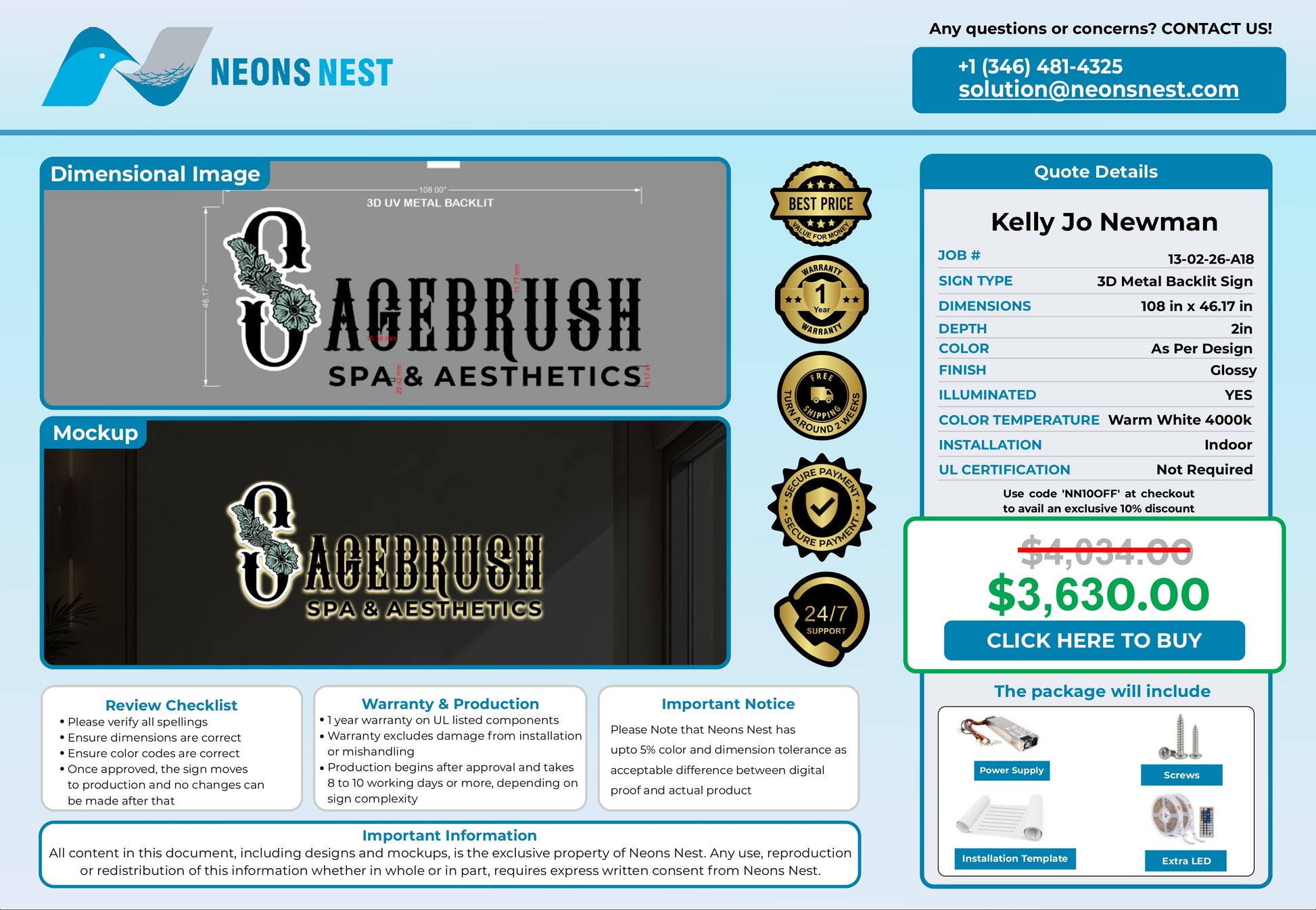 Sagebrush Spa & Aesthetics 3D Metal Back-Lit - Neonsnest.com